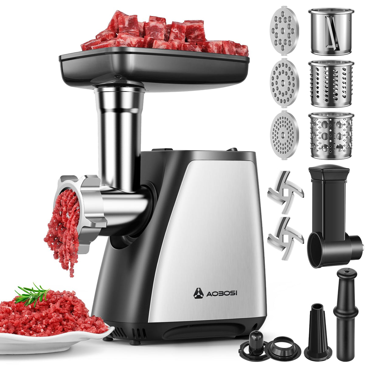 AAOBOSI meat grinder hopper for quick, clean loading.