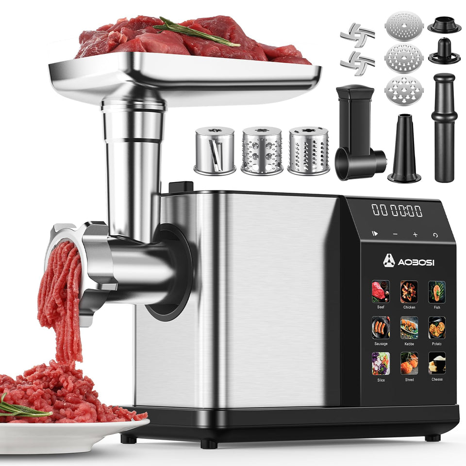 AAOBOSI meat grinder with smart touch screen for effortless operation.