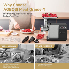 AAOBOSI stainless steel blades and plates ensure durable, hygienic grinding