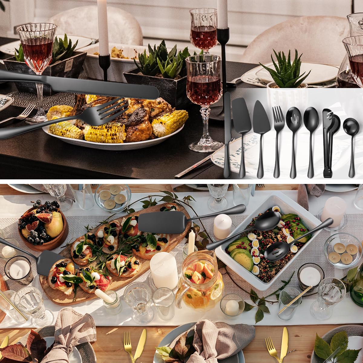 AARAINBOW slotted serving spoon in black for draining liquids while serving