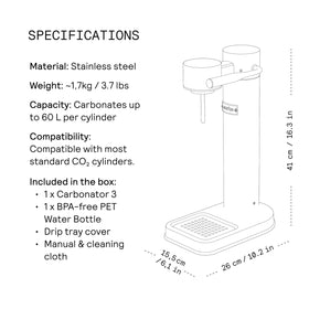Aarke Carbonator III kitchen countertop setup with sparkling water action.