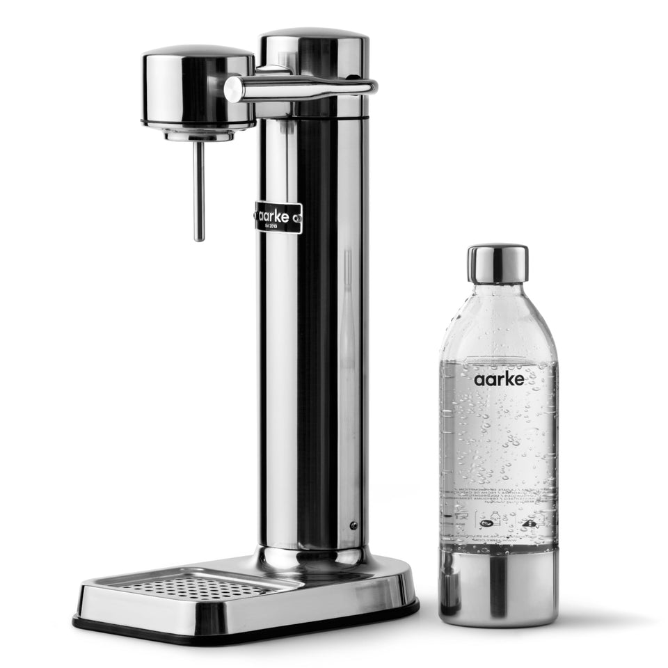 Aarke Carbonator III stainless-steel enclosure shows premium durability for a modern kitchen.
