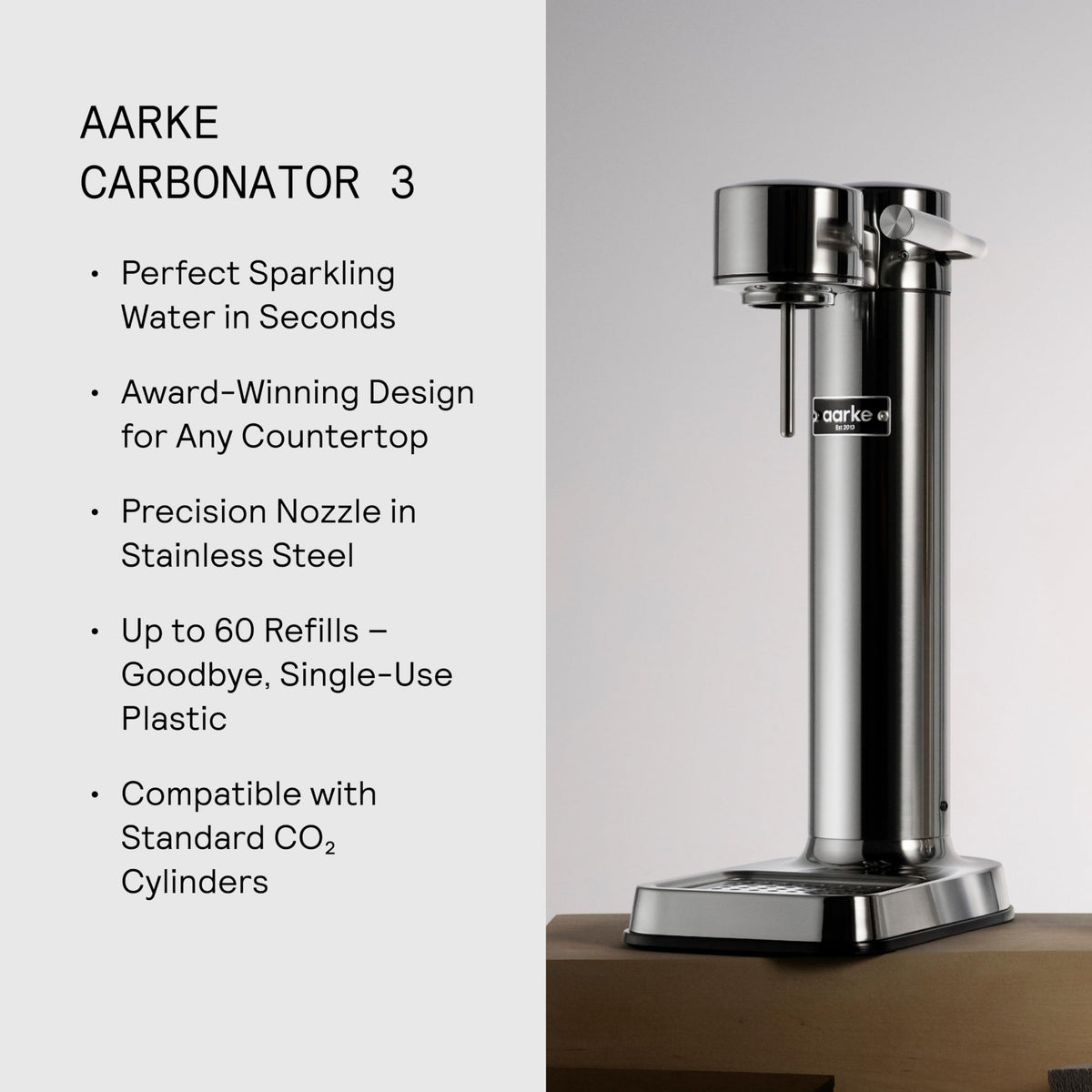 Aarke Carbonator III Swedish-inspired aesthetics elevate the home bar and kitchen.