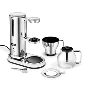 Aarke glass carafe beside the stainless steel brewer for a full carafe