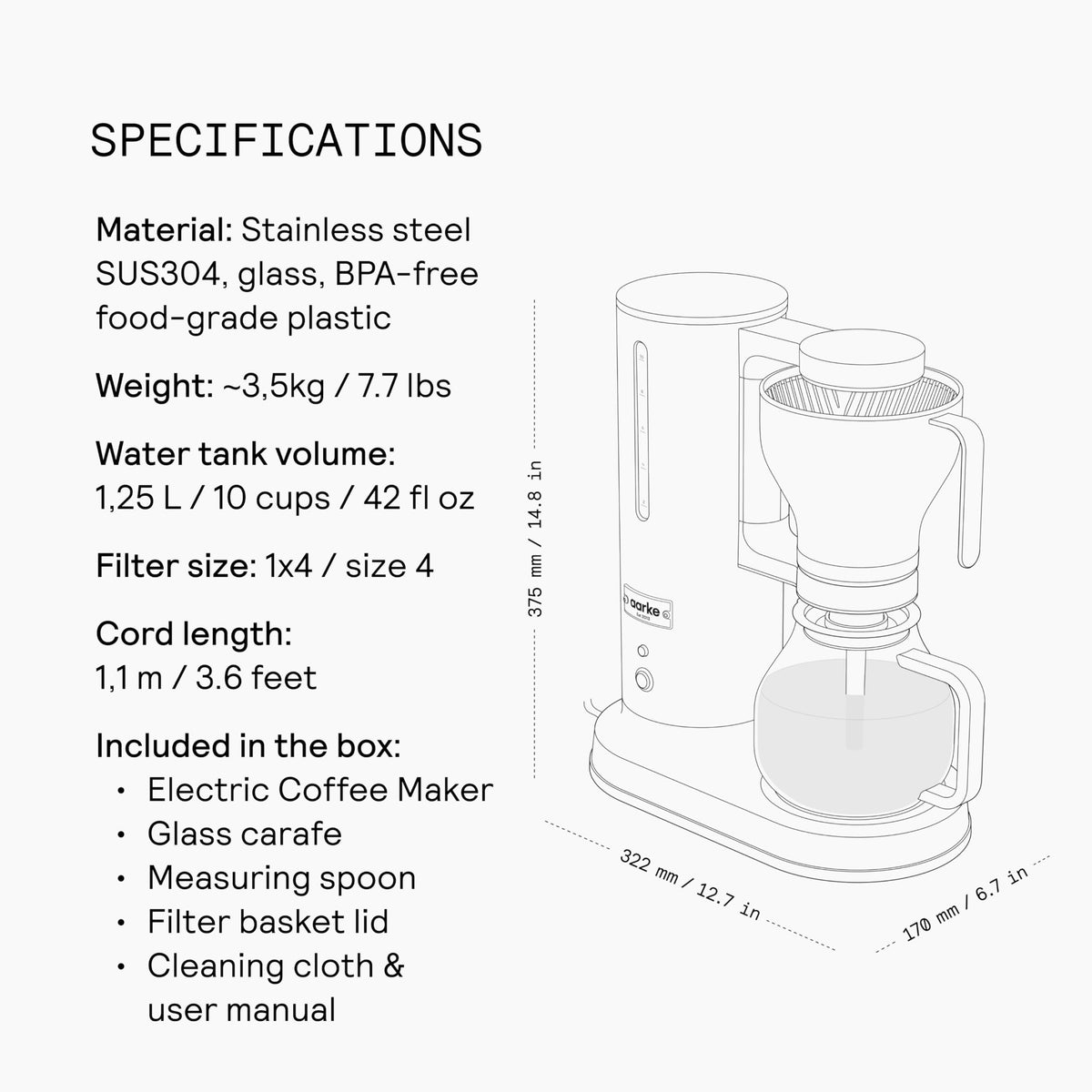 Aarke stainless-steel body offers durable, minimalist kitchen aesthetics