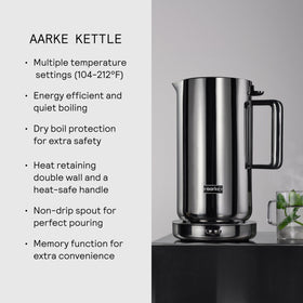 Aarke kettle with cord-retract base keeps countertops tidy