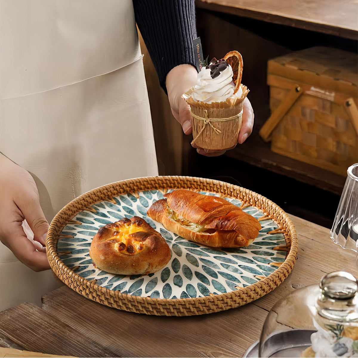 Aayoruro handcrafted rattan tray brings warmth to any room