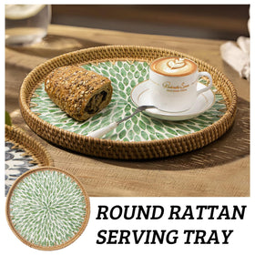 Teacup and coffee tray with pearl inlay, ideal for entertaining.