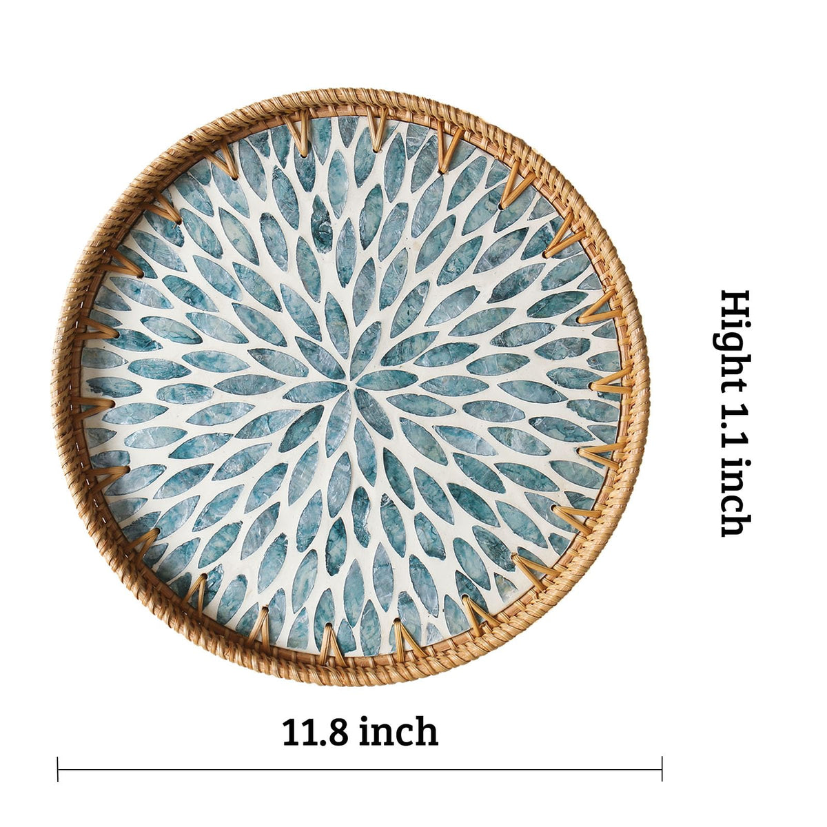 Aayoruro woven basket tray in light blue adds natural boho charm