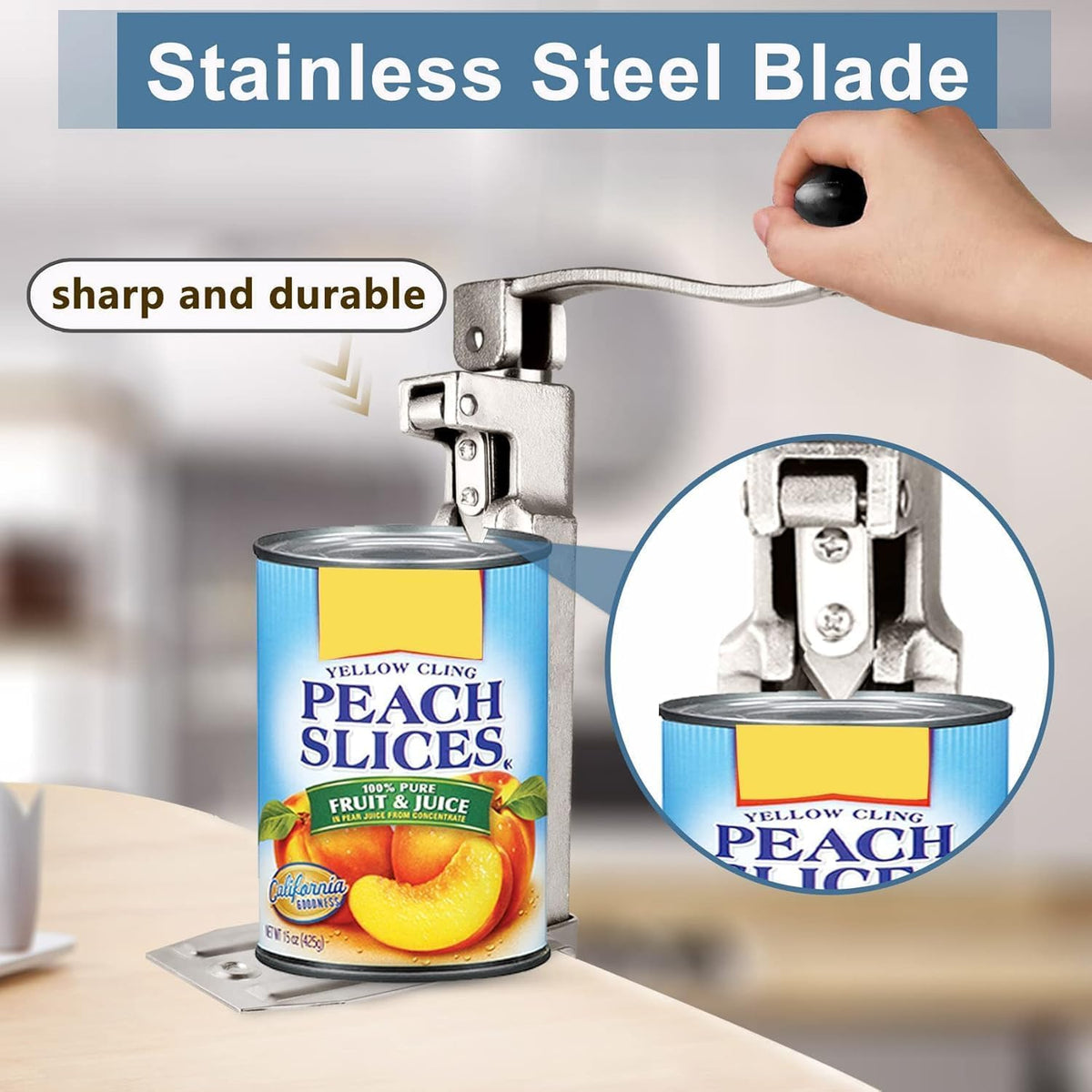 Aazai plated steel base keeps the opener steady on the counter