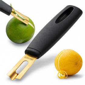 A Bar Above black-handle gold-blade channel knife for precise citrus garnishes.