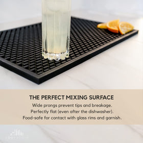 A Bar Above bar mat dishwasher-safe silicone simplifies post-shift cleanup.