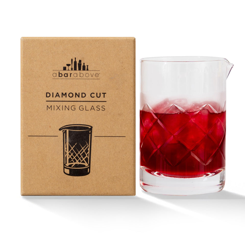 A Bar Above diamond-cut cocktail mixing glass for precise dilution control
