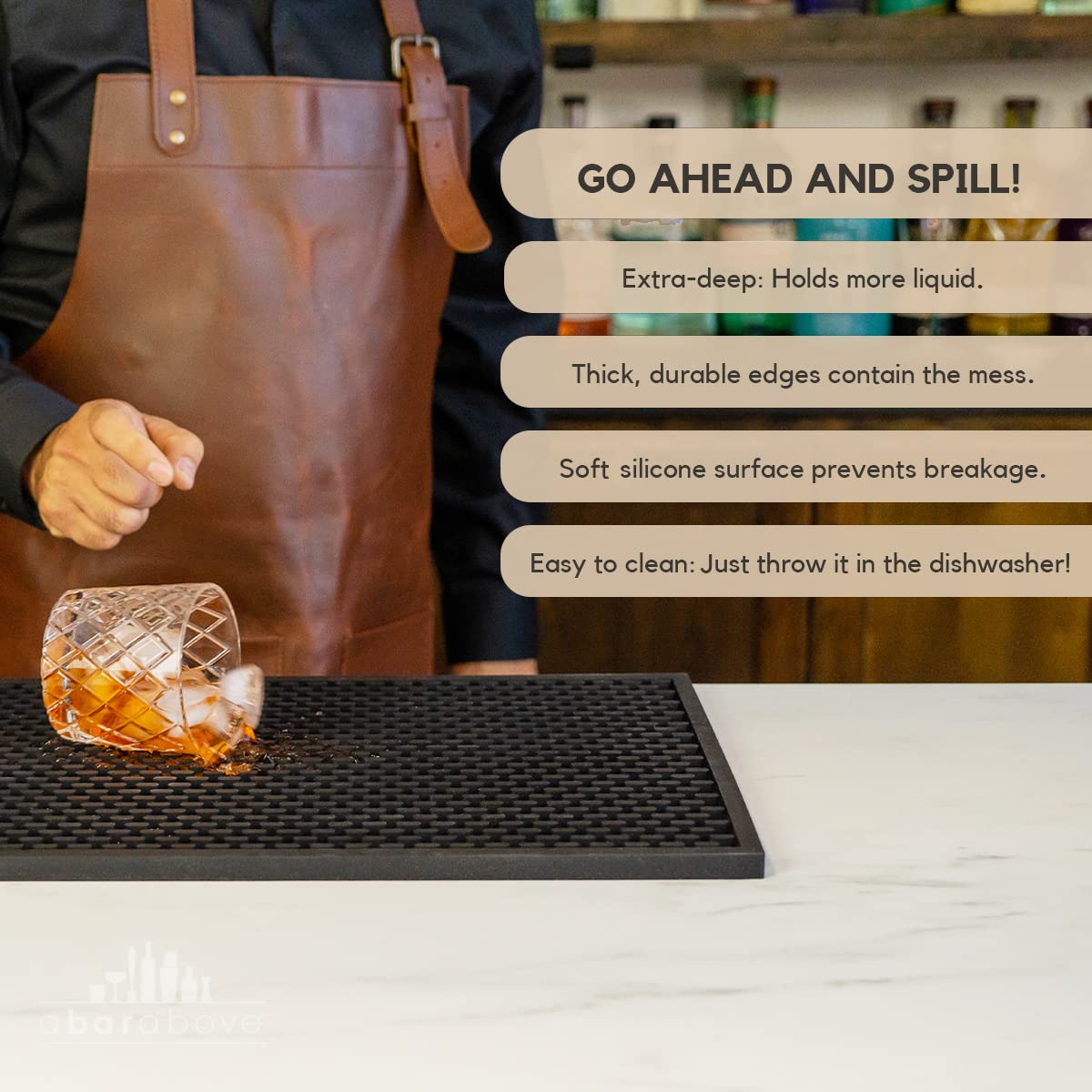 A Bar Above espresso station mat protects counters while pulling shots.