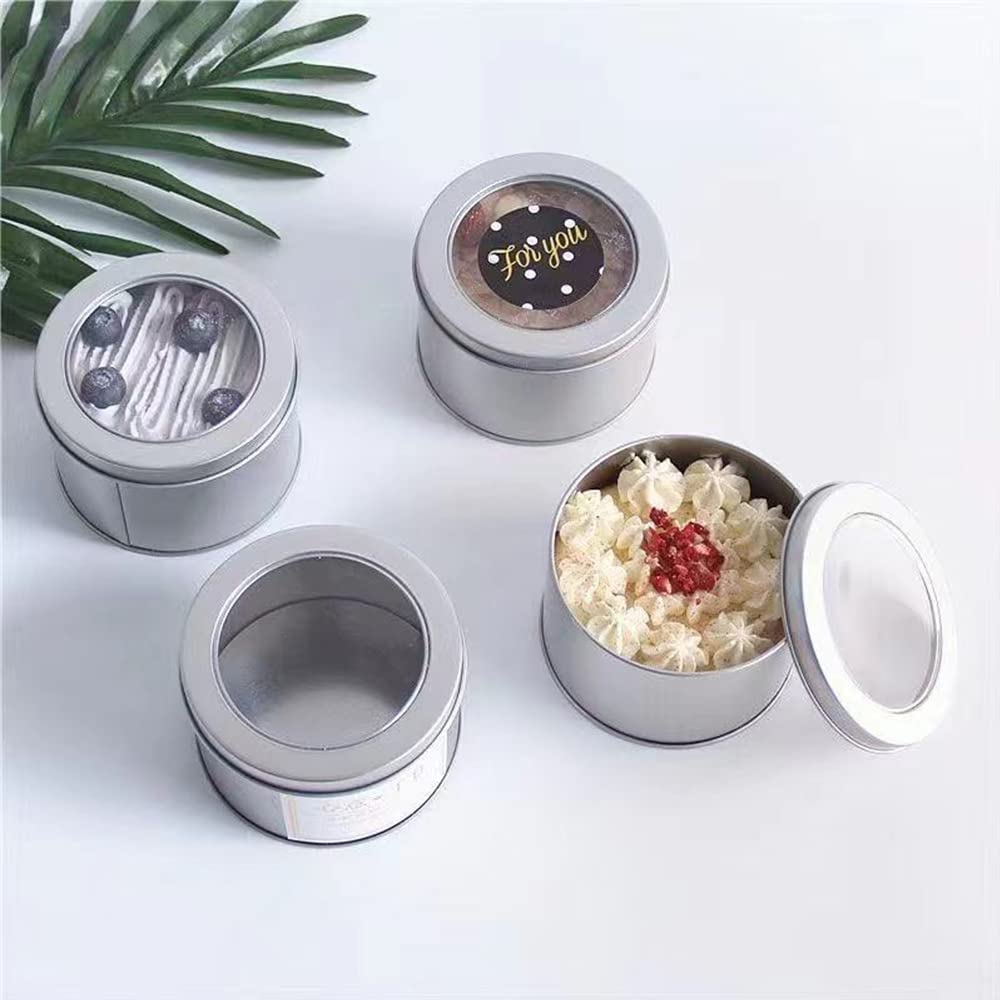 Abgream tin containers with clear tops simplify item identification.