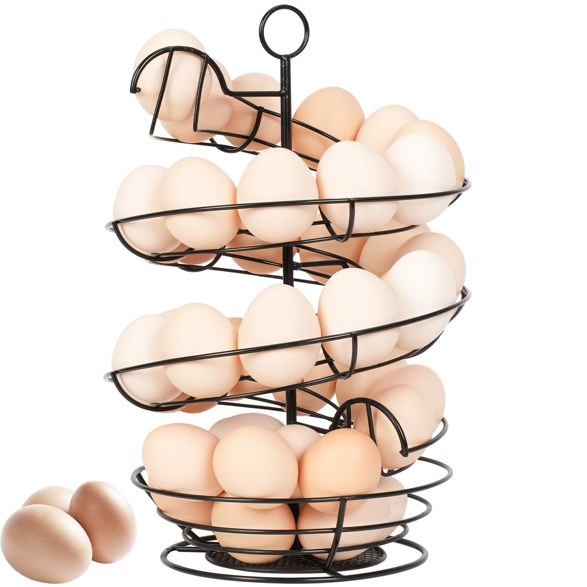Abiglifty spiral egg holder on countertop keeps eggs organized and easy to access