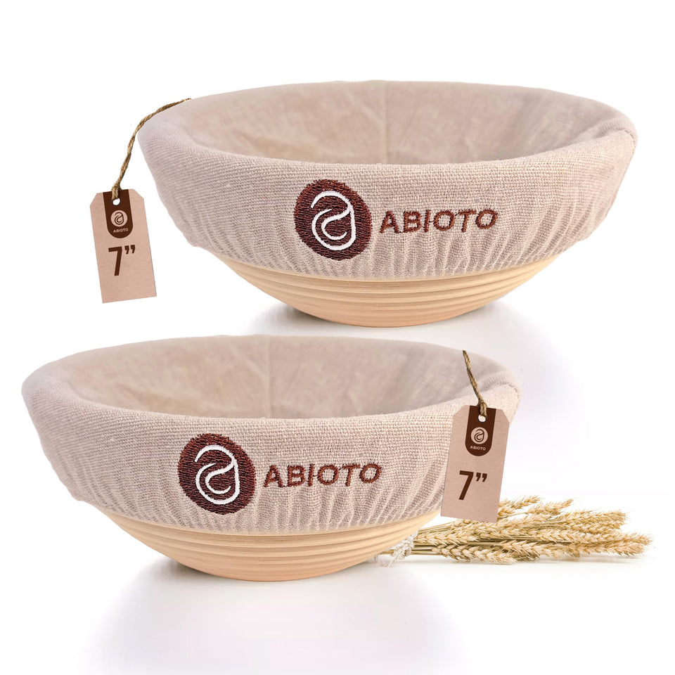 ABIOTO banneton 7-inch round with spiral pattern for rustic loaf finish