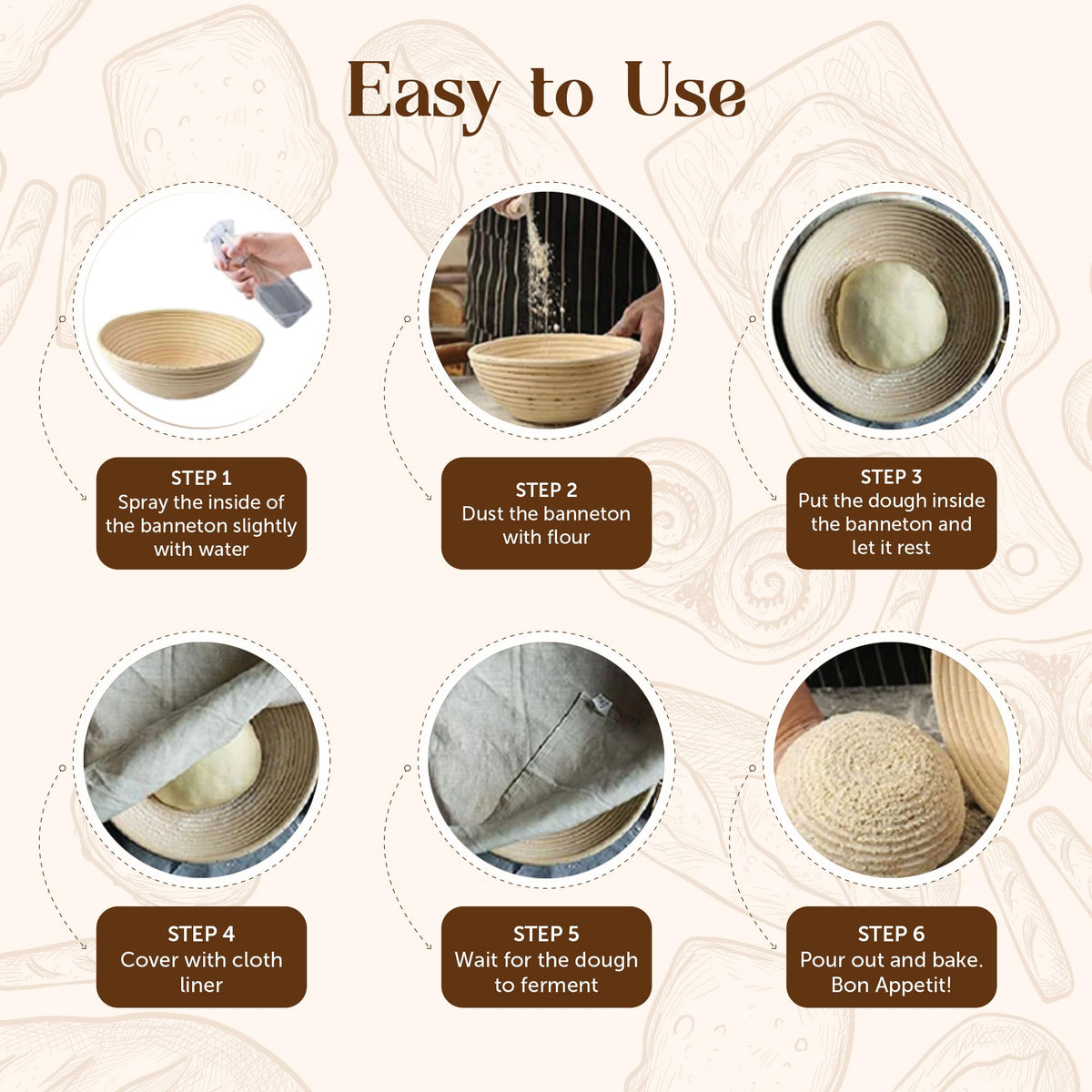 ABIOTO banneton bowl with non-stick surface for easy cleanup