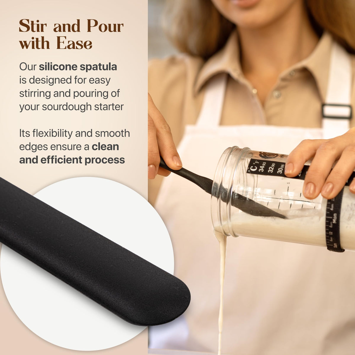 Abioto Danish whisk for smooth mixing of starter blends.