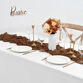 ABKLESACH tan table runner creates elegant floor drape and chic decor.