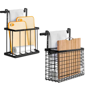 Aboevnc cabinet door organizer with towel bar attached to door for quick access storage