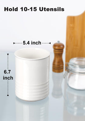 ABRUTY white ceramic utensil crock with cork base offers stable counter placement.