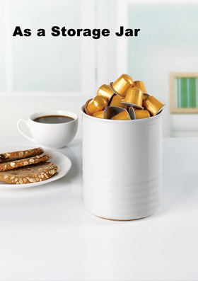 ABRUTY white organizer pairs with coffee pods and stirrers.