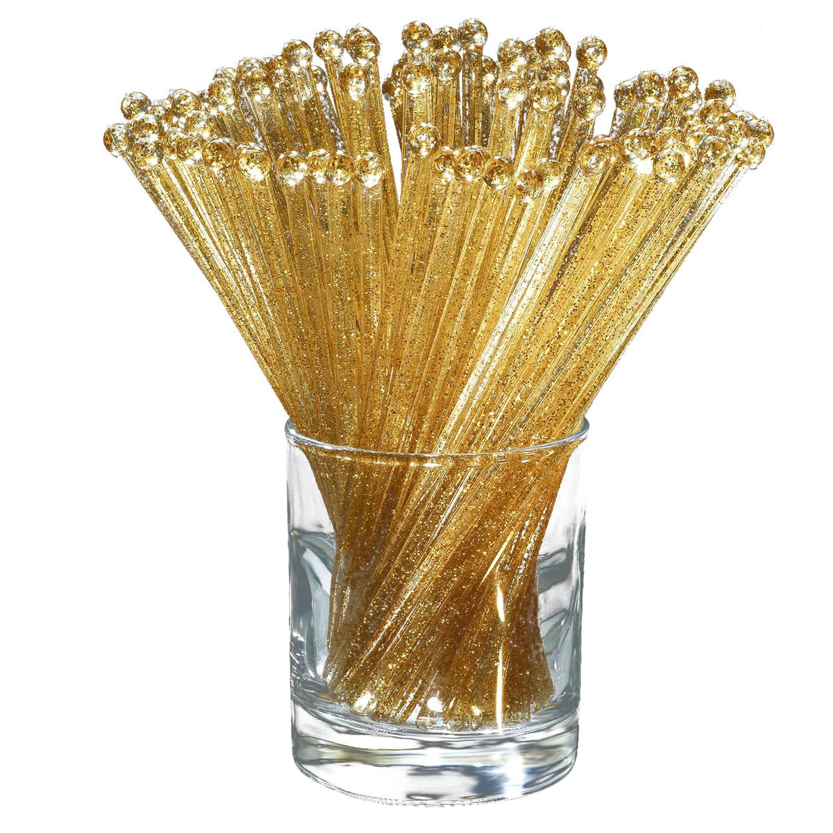 ABSOK ball head stirrer with clear gold glitter, ideal for cocktails.