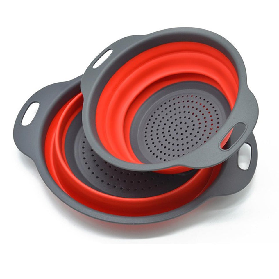 ABSOK large red collapsible colander with heat-resistant handles for draining
