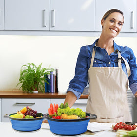 ABSOK collapsible colander folded flat for space-saving storage