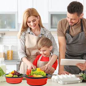 ABSOK red collapsible colander folded flat for space-saving storage