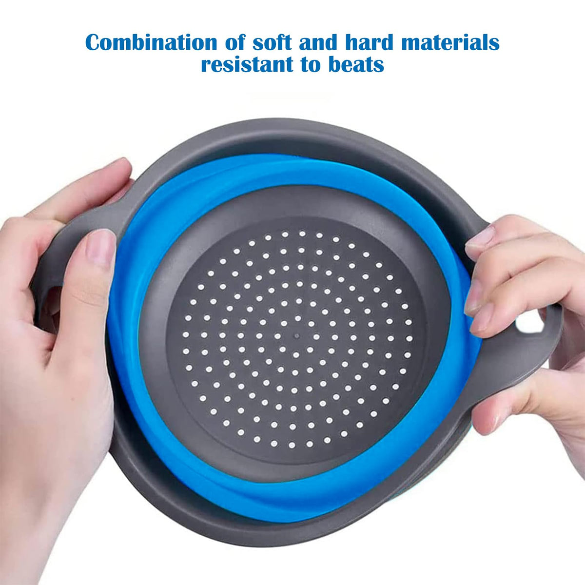 ABSOK blue colander with raised feet for clean drainage