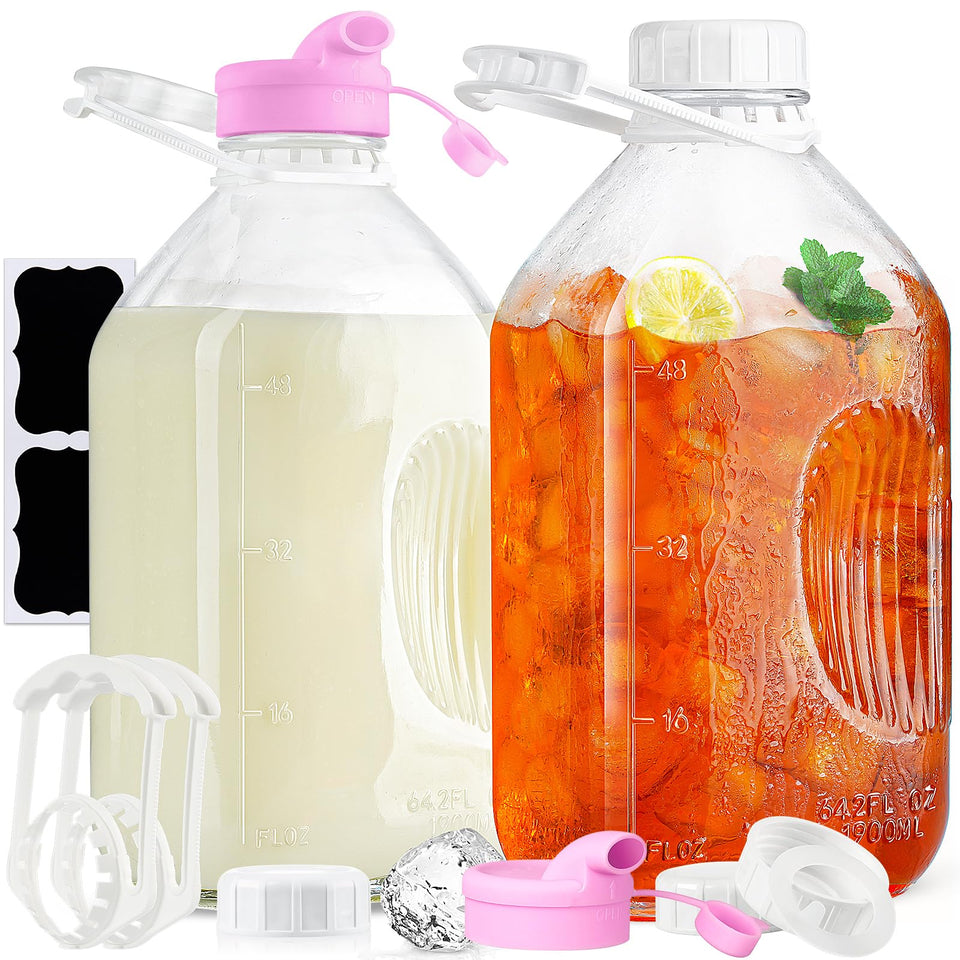Absovetu 2-pack half-gallon glass bottles with lids for durable fridge storage