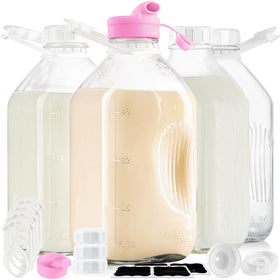 Absovetu four-pack 64oz glass milk bottles ideal for fridge storage