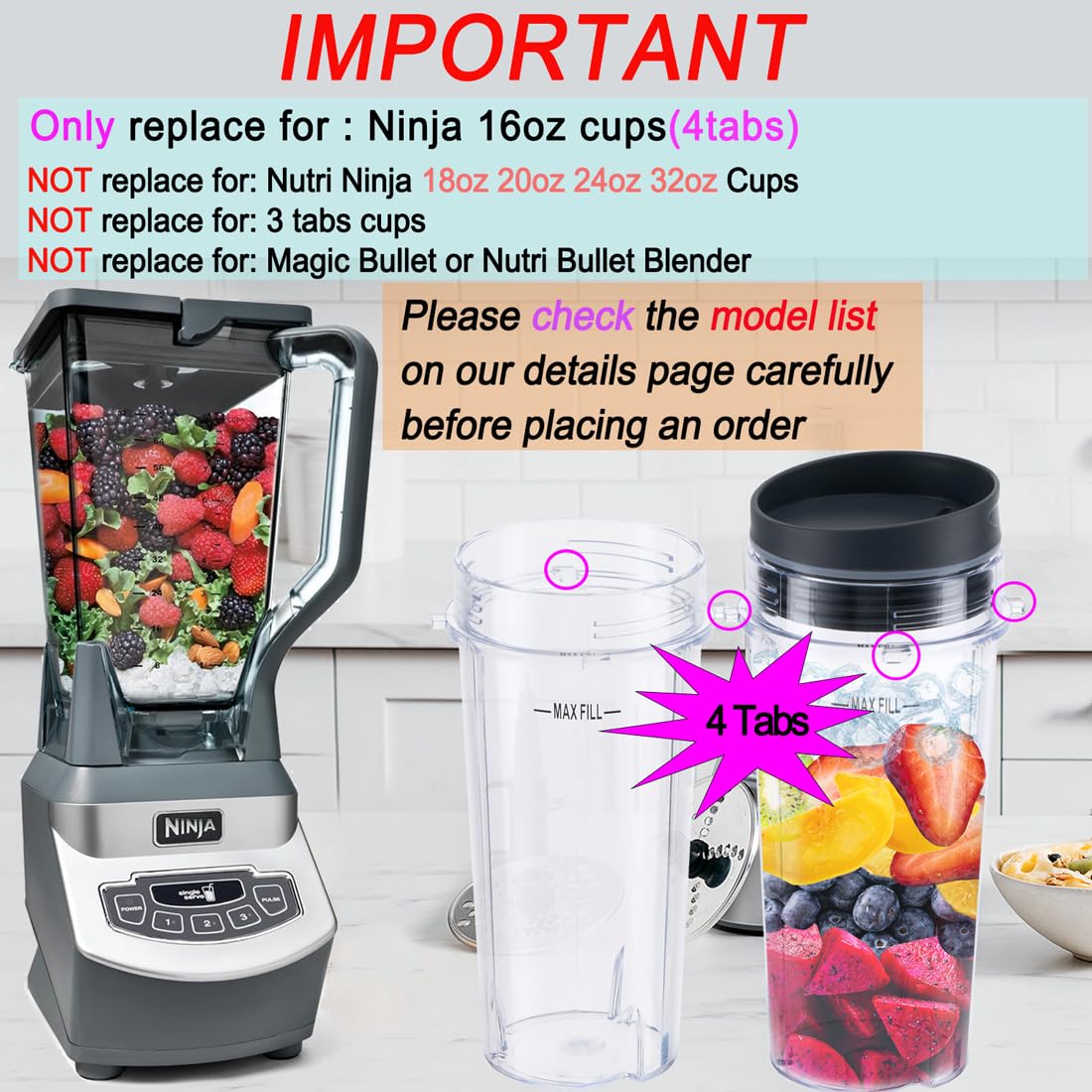 ABTER BPA-free replacement cups with lids for Ninja models.