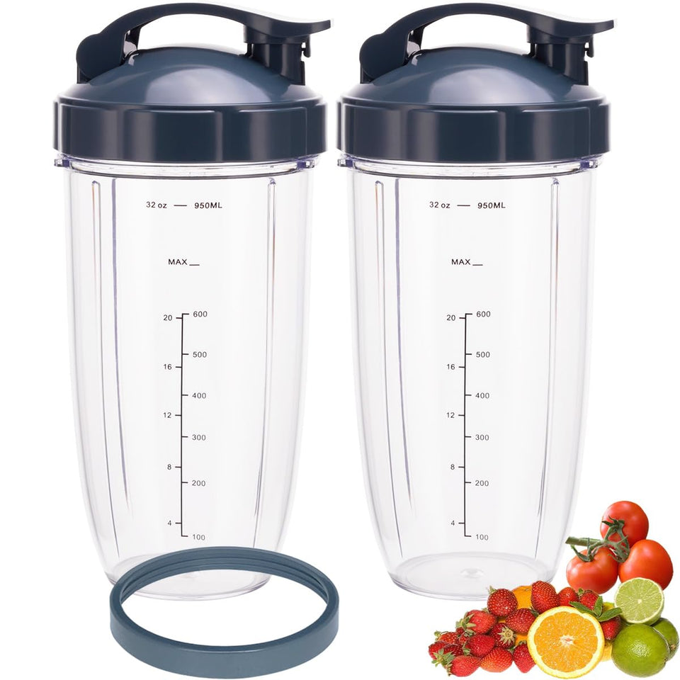 ABTER upgrade 2-pack 32oz cups with flip-top lid for NutriBullet compatibility, on-the-go use