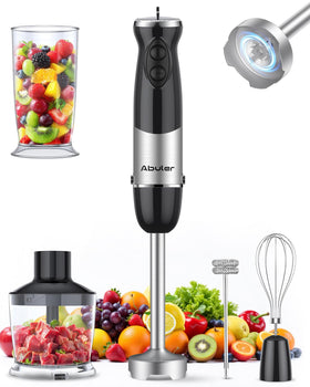 Abuler immersion blender in action blending a silky soup for easy weeknight prep