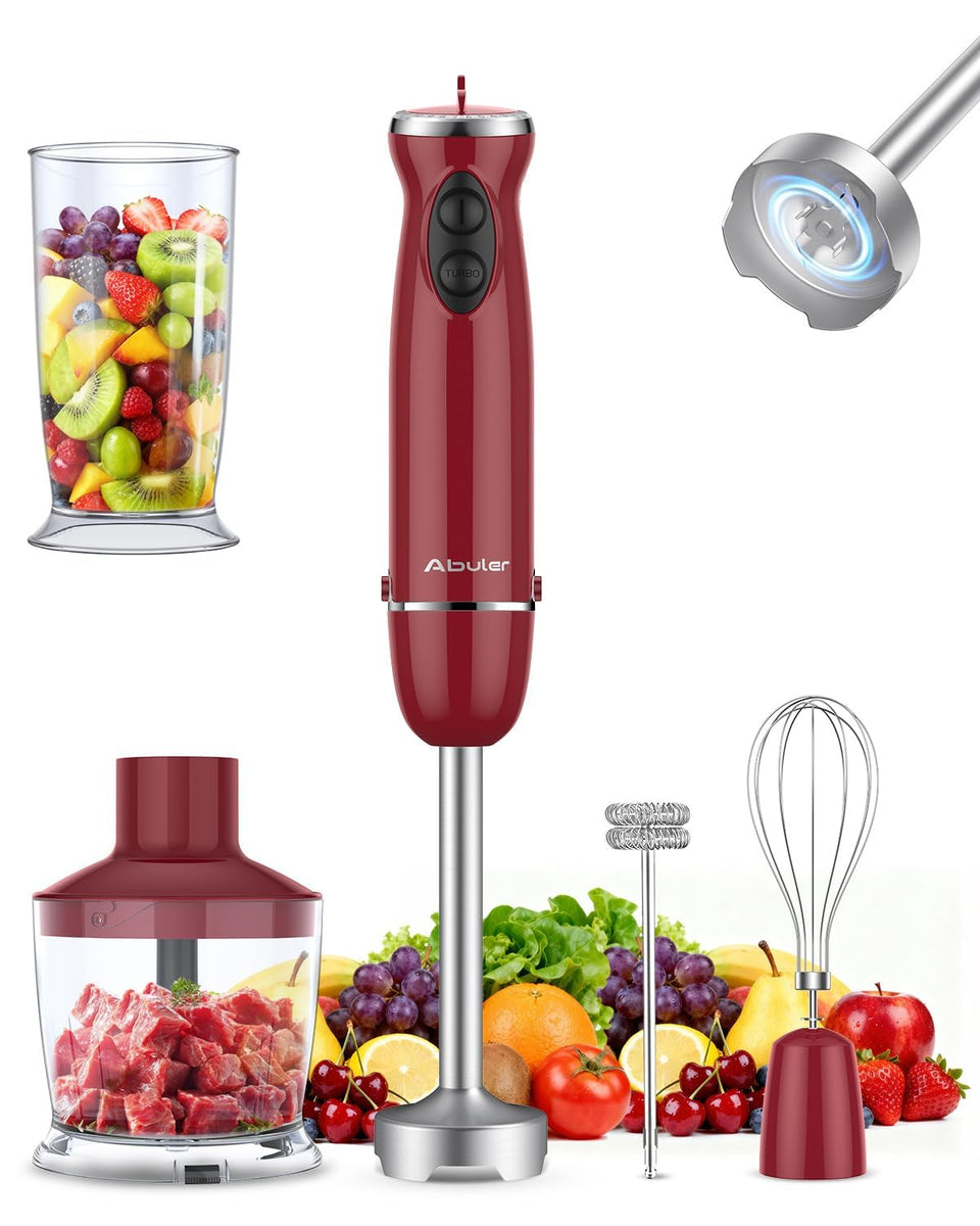 Abuler 5-in-1 immersion blender in action blending soups smoothly