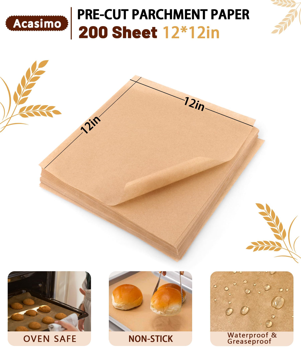Acasimo parchment paper with non-stick coating for simple oven lining and cleanup