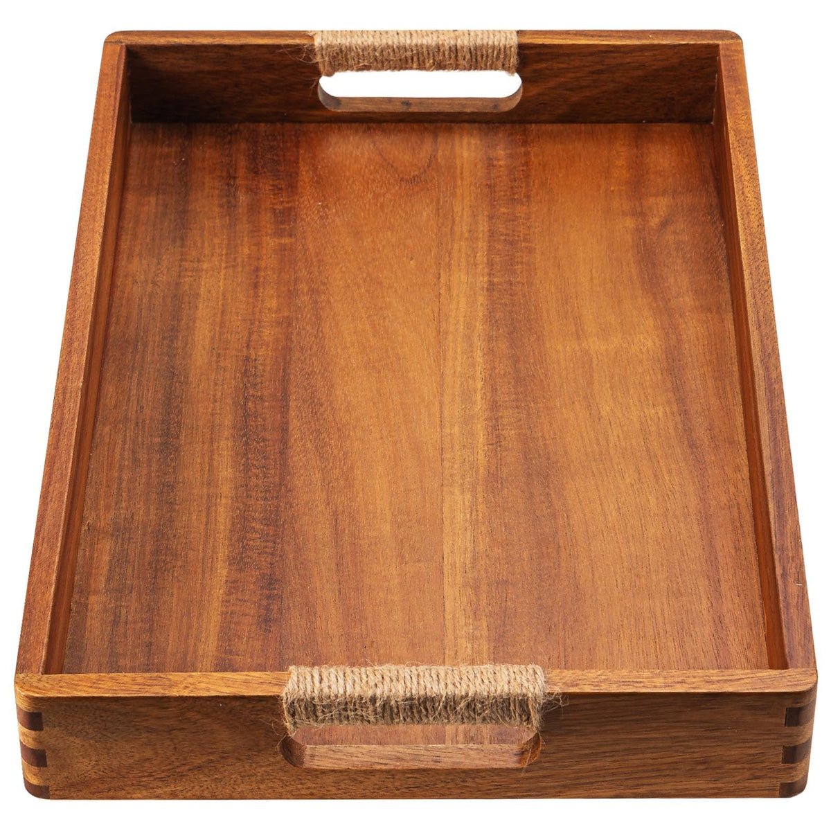 ACBORN Acacia wood serving tray with handles for stylish table organization.