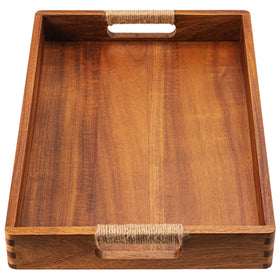 ACBORN Acacia wood serving tray with handles for stylish table organization.
