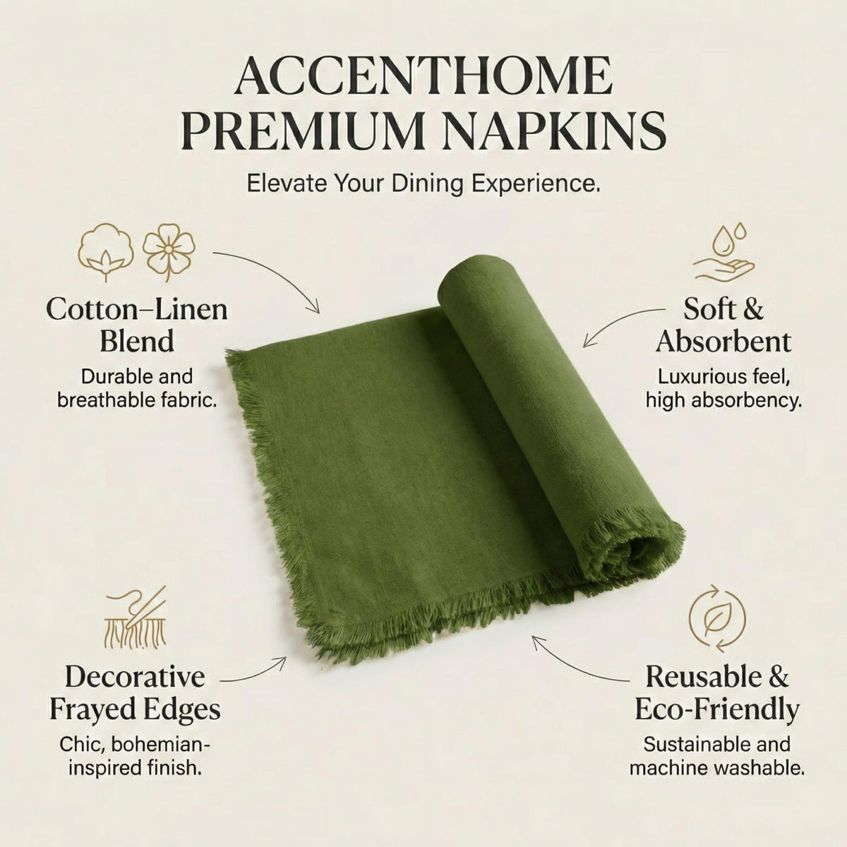 AccentHome hotel-quality napkins on a dining table for an elevated look.
