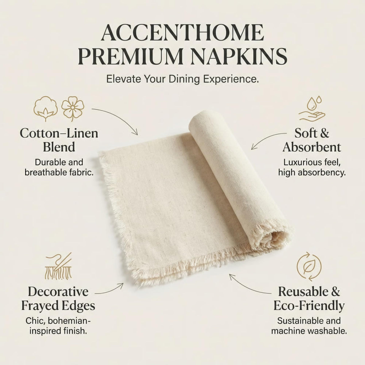 Close-up of ACCENTHOME napkin texture, soft cotton-linen blend