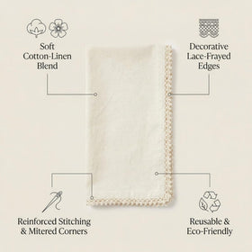 Napkins folded with mitered corners and crisp hems for refined table settings.