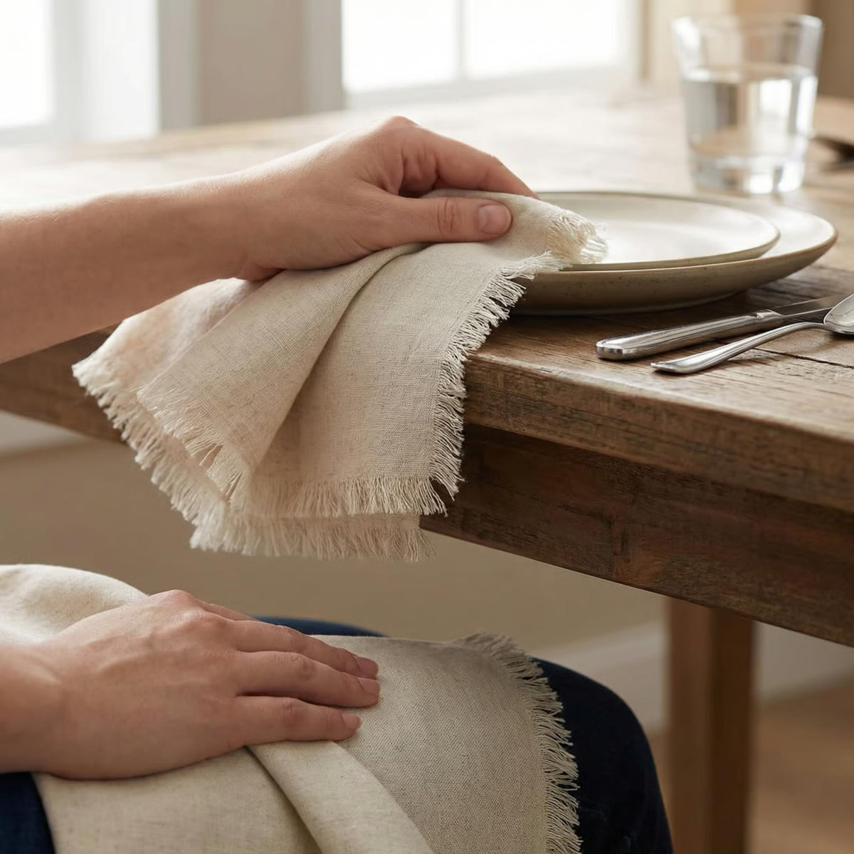 ACCENTHOME napkins in a hotel-style dining setting, durable and reusable