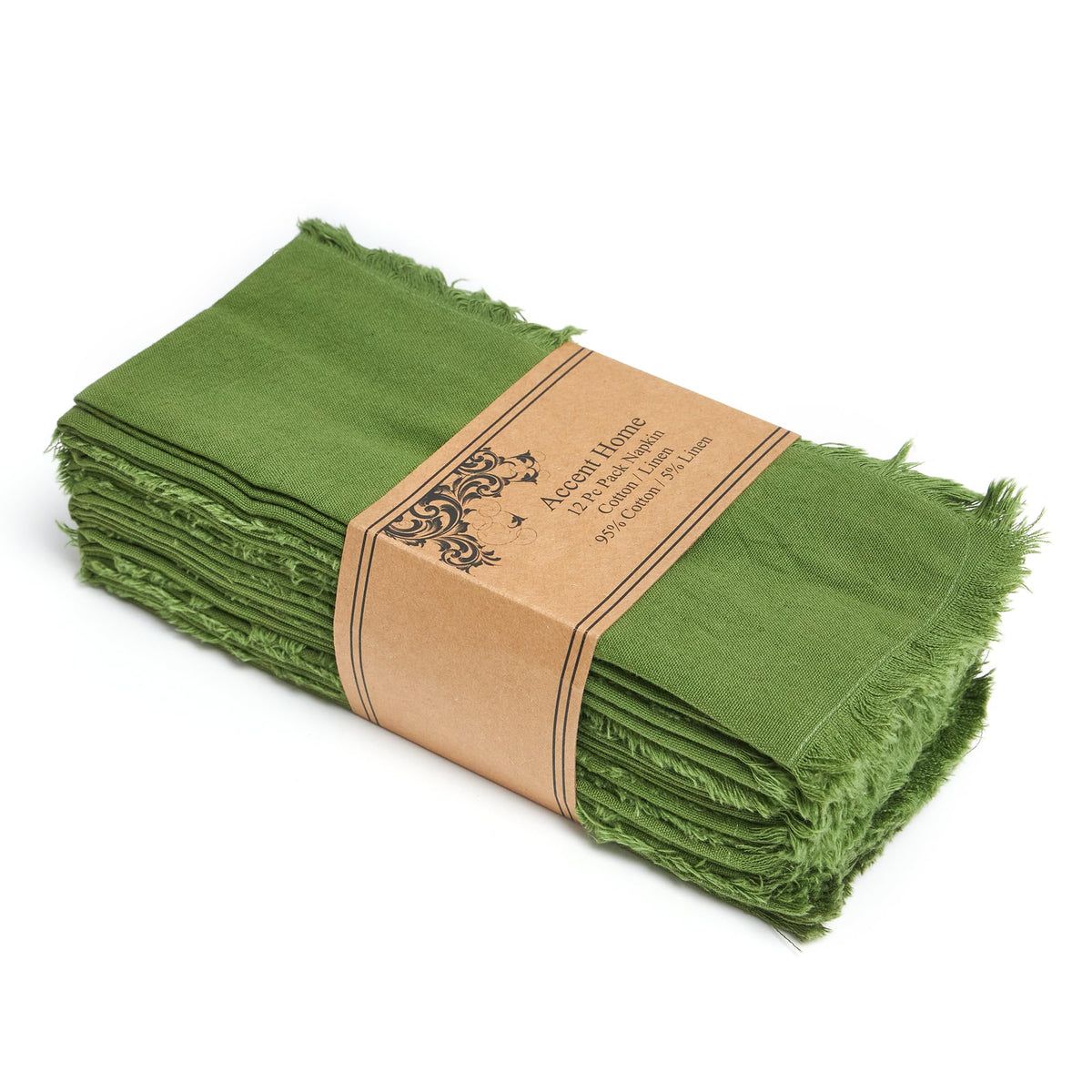 AccentHome olive-green napkin set shown for stylish family dinners.