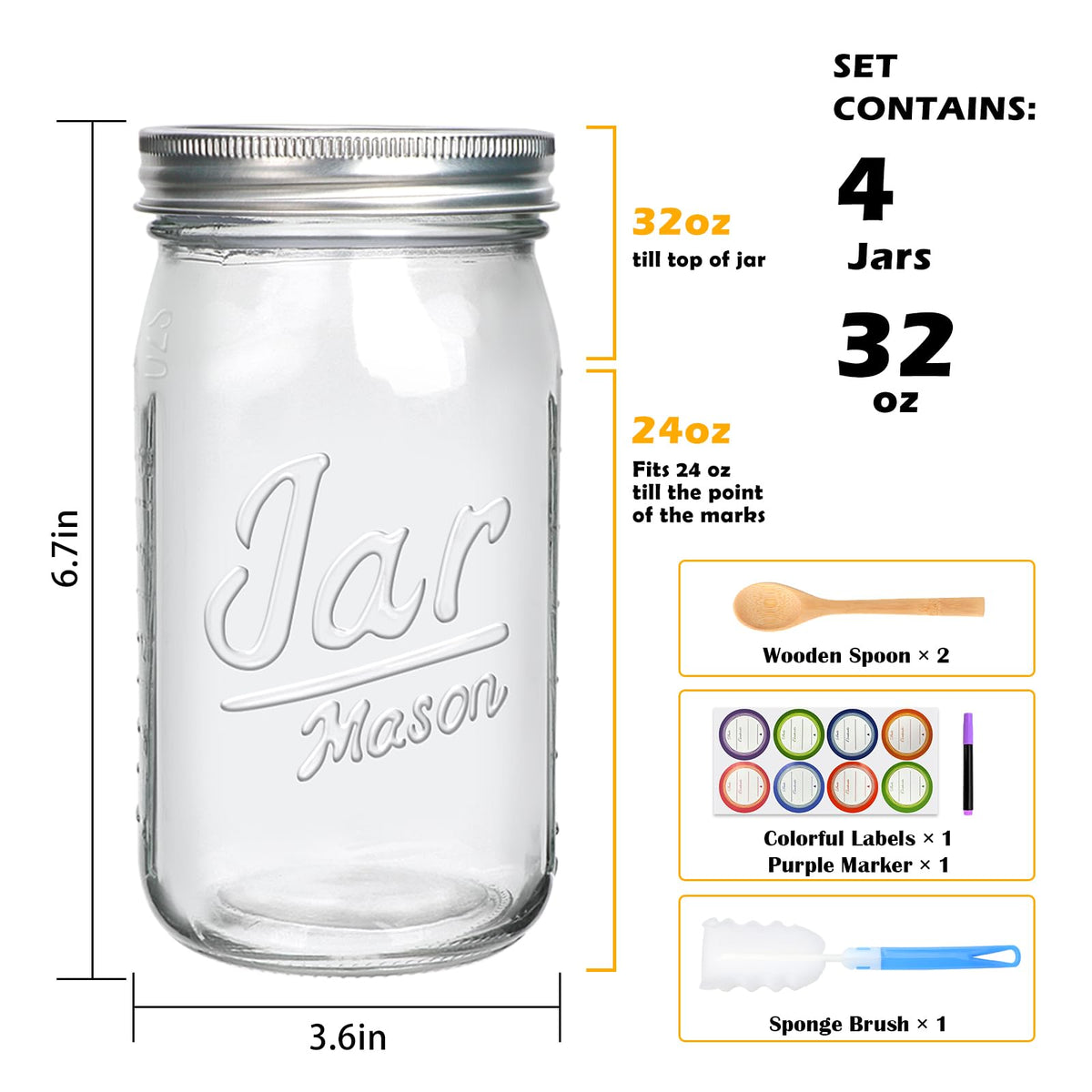 Accguan 32oz mason jar shown with dishwasher-safe design for easy cleaning.