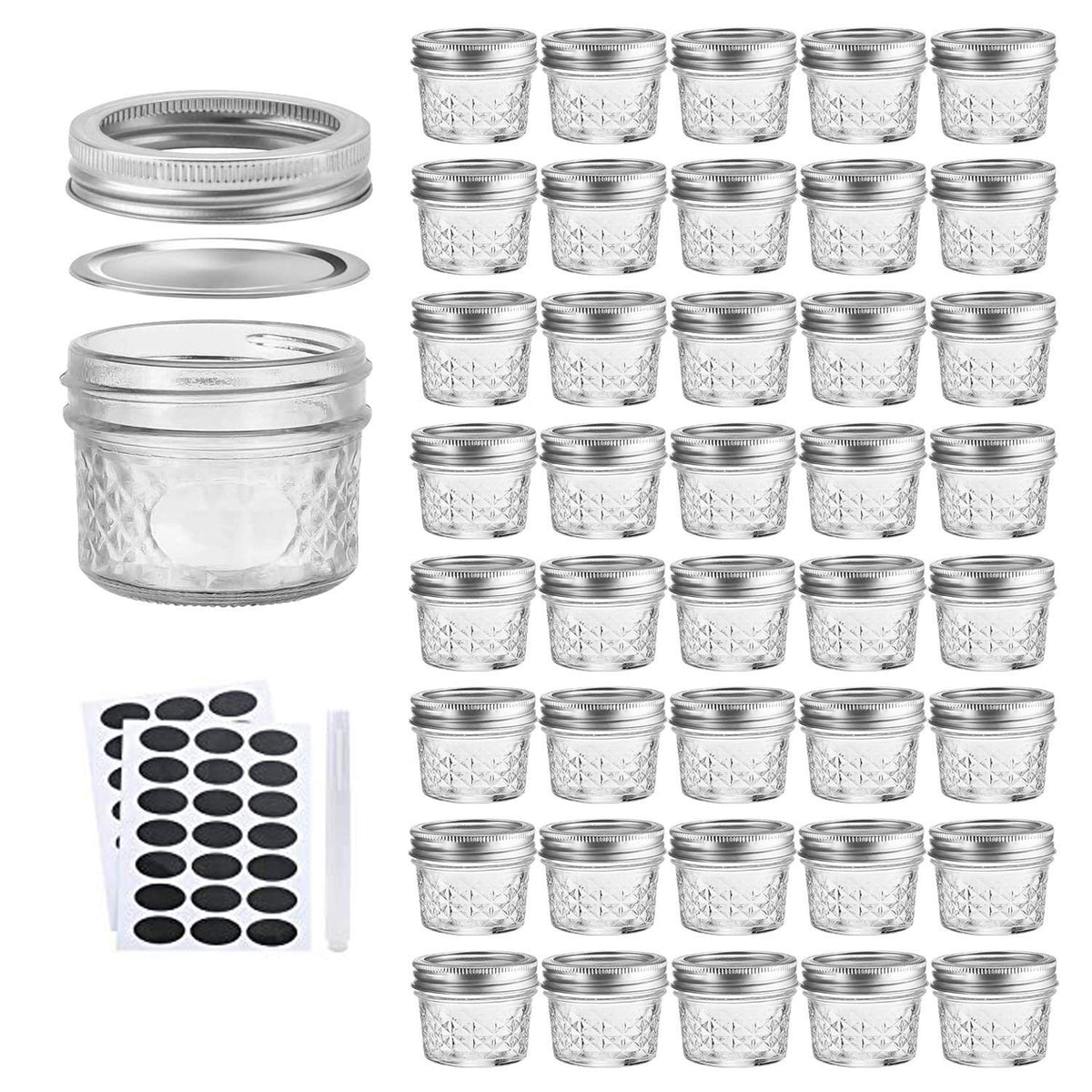 Accguan 4oz mason jar set with silver lids for storage and gifting.