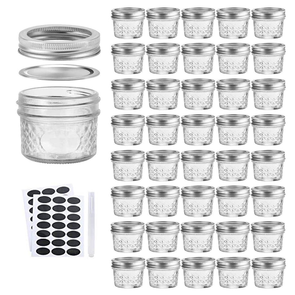 Accguan 4oz mason jar set with silver lids for storage and gifting.