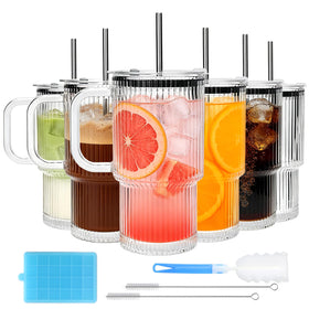 Accguan 6-pack ribbed glass tumbler with lid for on-the-go beverages